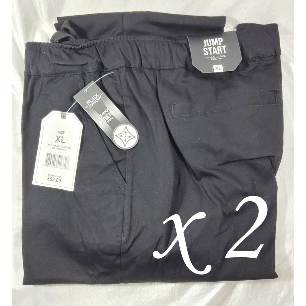 2 Pairs Jump Start Men's Slim Fit Cotton Flex Stretch Cargo Joggers - Black - XL